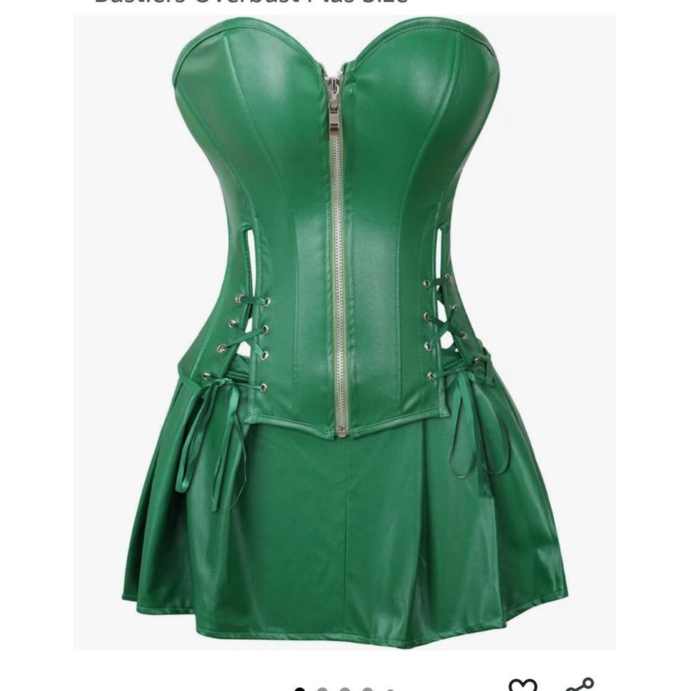 Women's Emerald Green Faux Leather Corset Lace Up Zip Front Top Size XXL